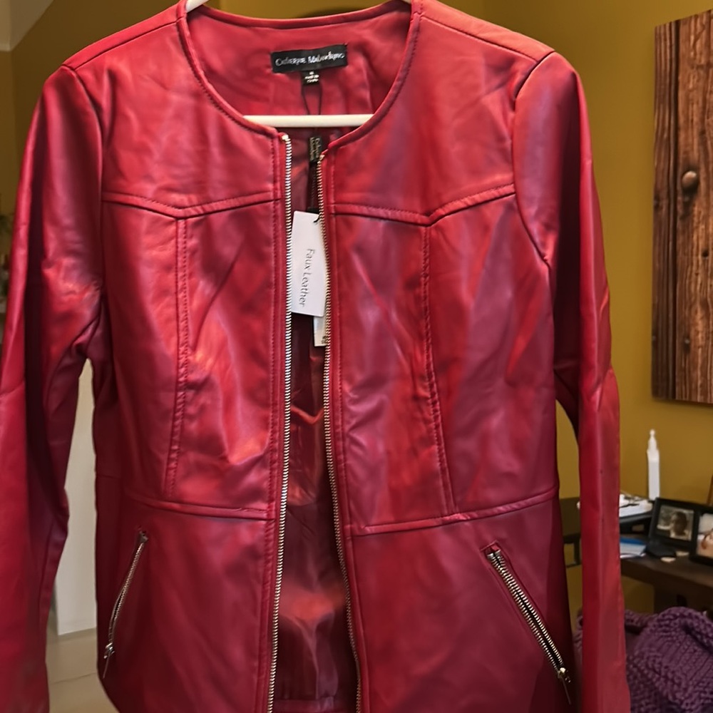 Faux Red Leather Jacket